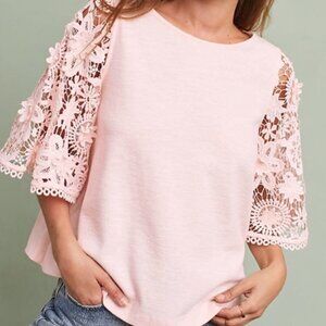 ANTHRO eri + ali Samara Lace Bell Sleeve Top in Pale Pink M